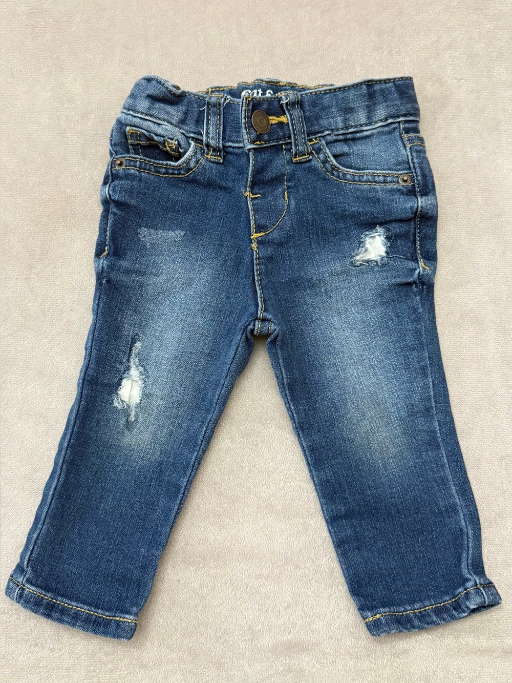 Cat & Jack Baby Girls Distressed Skinny Jeans Size 12 Months Stretch Denim Blue